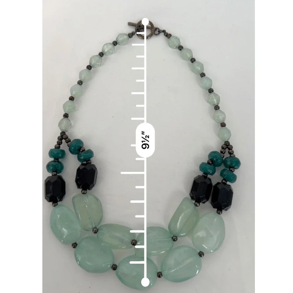 Chunky Beaded Necklace Seafoam Green Teal Black Multi Strand Toggle Chic 103-167